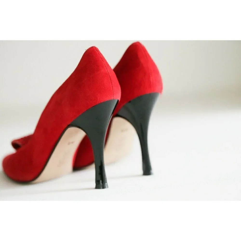 Vintage Sophia Bright Red Suede Super Sexy High Heels 36.5